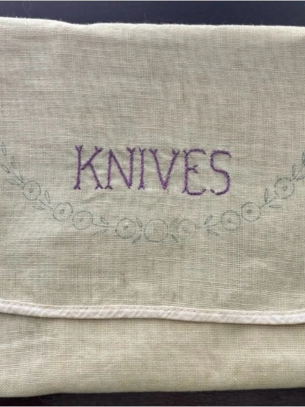 Embroidered Linen Cutlery Pockets - KNIVES & FORKS